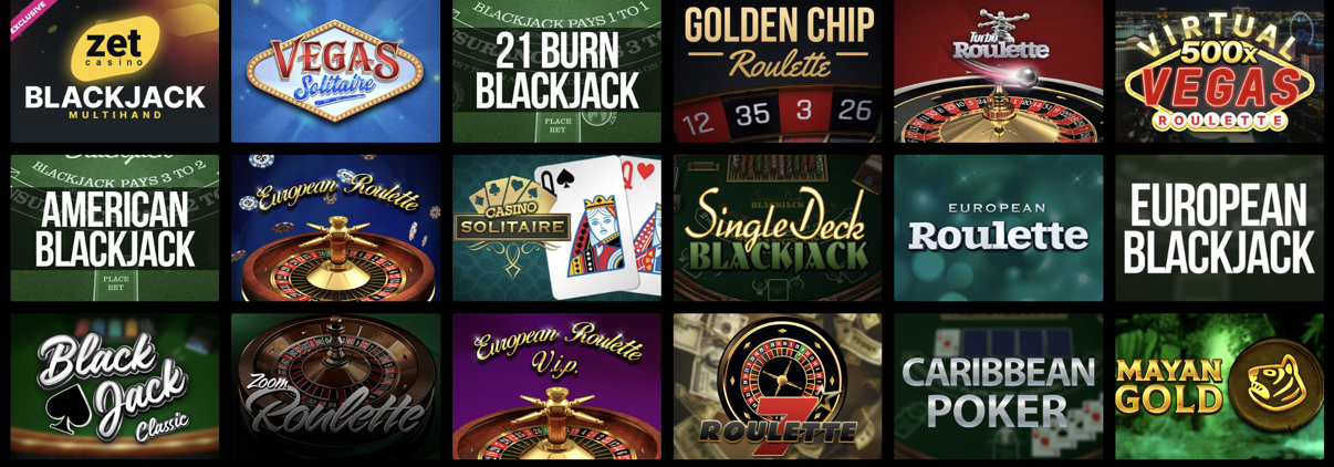 Zet Casino Table Games