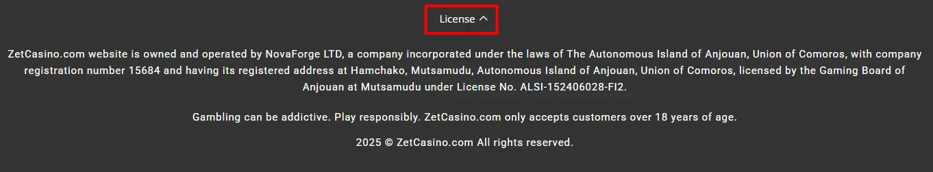 Zet Casino Greece license